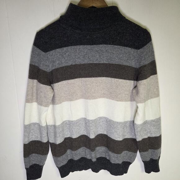 Cashmere Charter Club Luxury Turtleneck Sweater Striped Black Grey Size XL - Picture 1 of 7